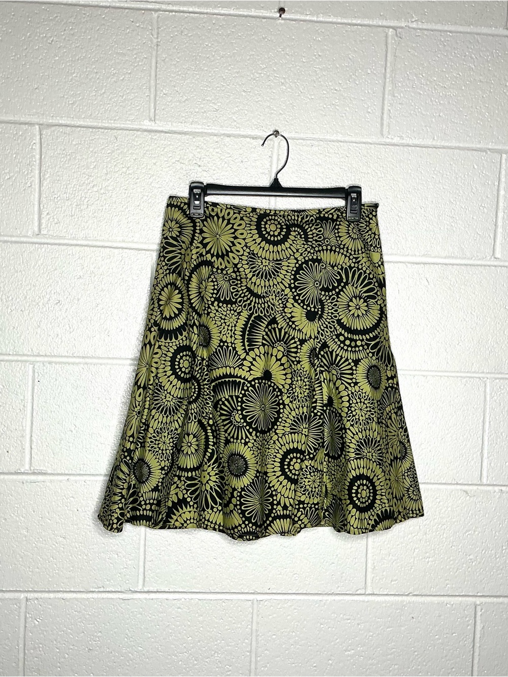 < Vintage George Green/Black Floral Pattern Cotton Mini Skirt >